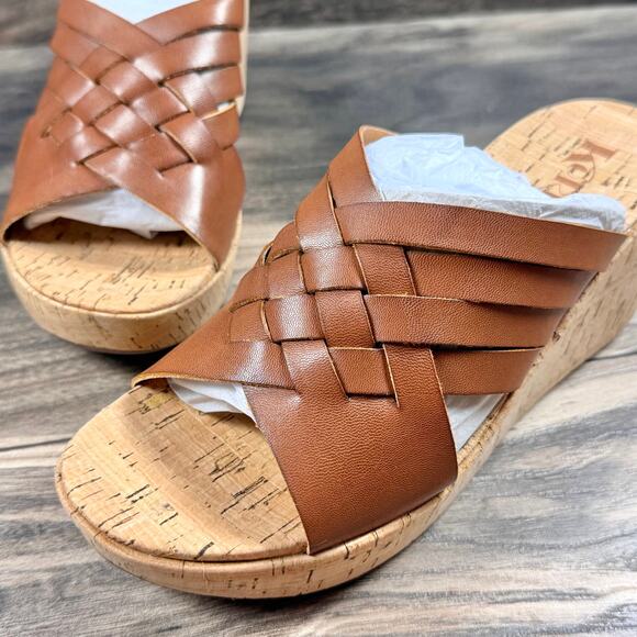 NIB Korks by Kork-Ease Noelle 8M Comfort Wedge Slide Sandals Light Brown PU - Picture 3 of 9